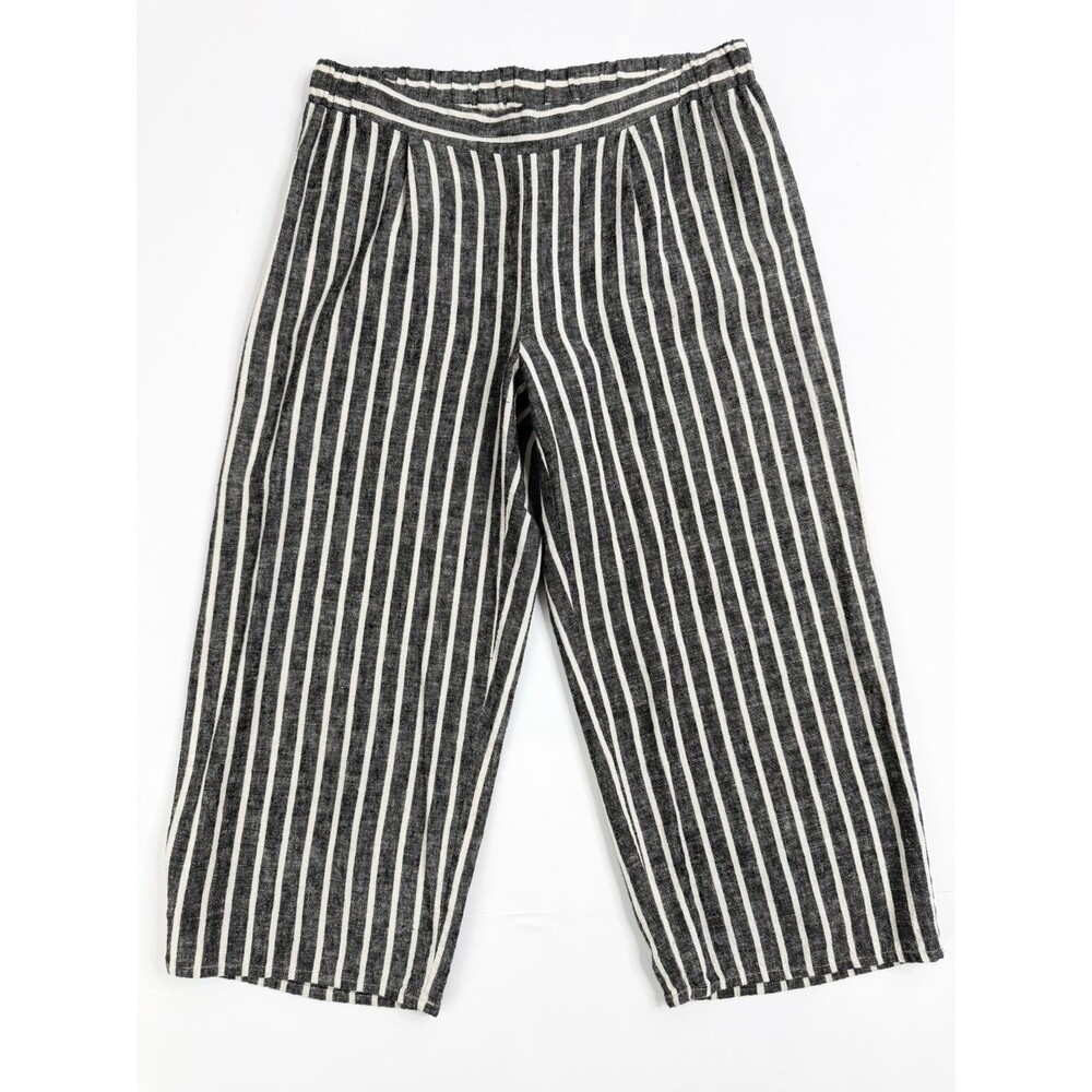 Melissa Paige Striped Crop Pants Womens Small Black White Pull On Wide Leg Casua
